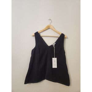 Johnny Was Calme Drape Tank Top V-neck Sleeveless Gauze Top Black | Size S